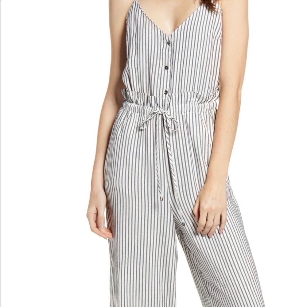 Splendid stripe drawstring jumpsuit natural/navy